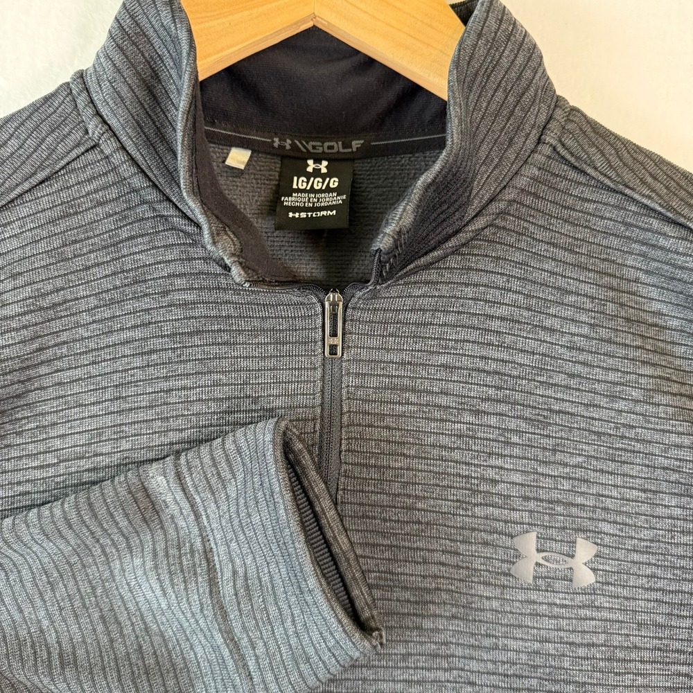 Under Armour Storm Golf Mens Large 1/4 Zip Pullover Gray Stripe Mock Neck